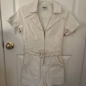 Show Me Your MuMu White Denim Romper